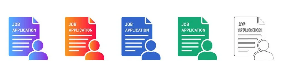 Job Application Icon Set in Gradient and Outline Styles Stock Illustration