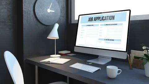 Job application navy desktop mockup Stock Illustration