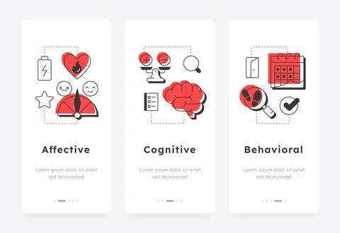 Job attitude components mobile app onboarding screens Stock Illustration