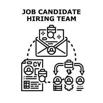 Job candidate application process and hiring team assessing applicants Stock Illustration