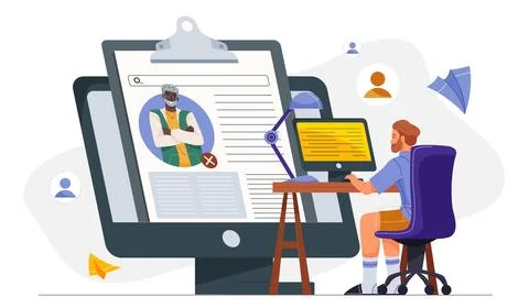 Job candidate rejection process online. Vector illustration Illustrazione stock