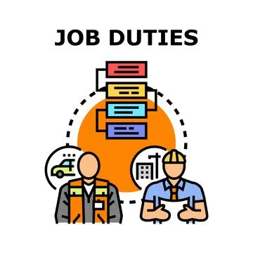 Job duties concept showing different professional responsibilities Stock Illustration