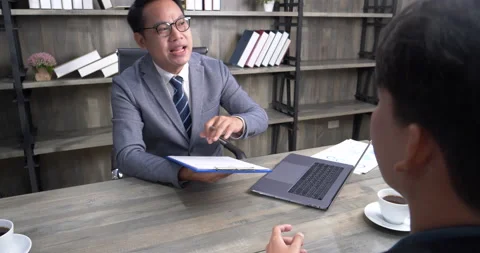 Job HR applicants having an interview with Human resource manager jobs interview Video stock 154920157