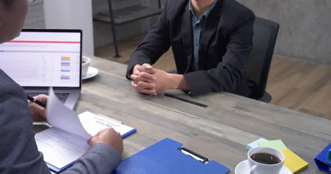 Job HR applicants having an interview with Human resource manager jobs interv Vidéo 155738015