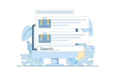 Job hunting website concept with computer screen and search interface Illustrazione stock