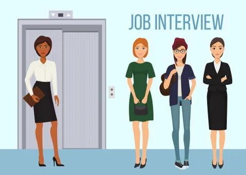 Job interview banner vector illustration. Women waiting for their turn to be イラスト素材