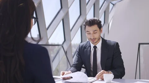 Job interview businessman asking question Stock Footage 89532873