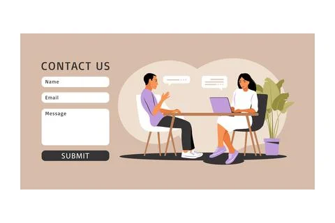 Job interview concept. Contact us form. Interview with human resources. Vecto Illustrazione stock