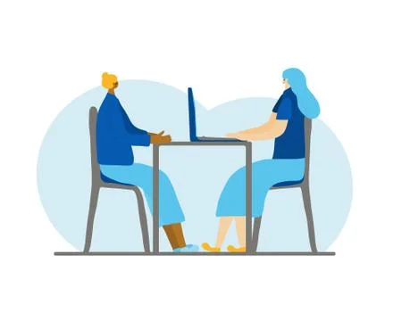 Job interview concept. Hr manager and young  female candidate sitting in the  Stock Illustration