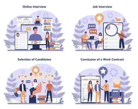 Job interview concept set. Idea of employment and hiring Illustrazione stock