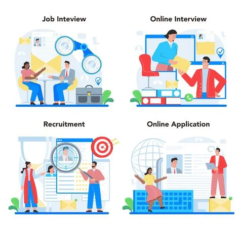 Job interview concept set. Idea of employment and hiring procedure Stock Illustration