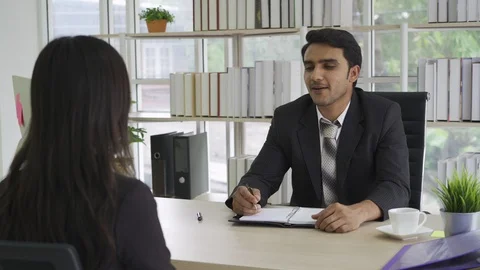 Job interview concept - two business people during recruitment in modern office Stock Footage 115084039