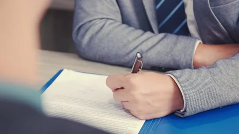 Job interview: Confident executive asking candidate question new employee. 스톡 동영상 145887490