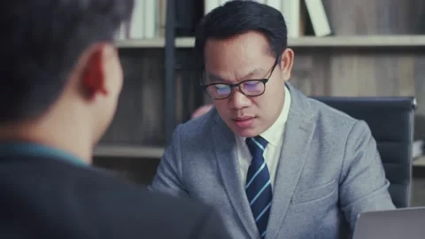 Job interview, Confident executive asking candidate question new employee. 스톡 동영상 148060816