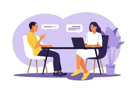 Job interview conversation. Hr manager and job candidate meeting for intervie Illustrazione stock