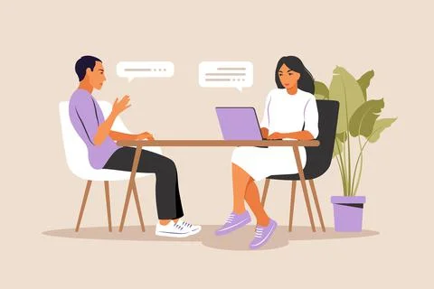 Job interview conversation. Hr manager and job candidate meeting for intervie Stock Illustration