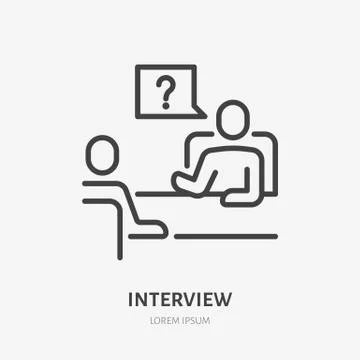Job interview flat line icon. Business person conversation vector illustration Stock Illustration