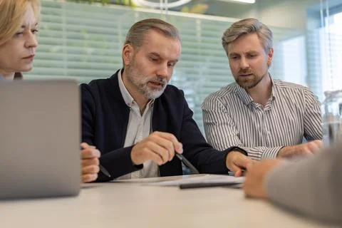 Job interview. HR asking potential candidate about skills. Foto stock
