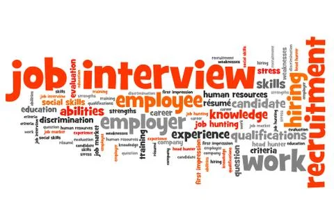 Job interview issues and concepts word cloud illustration. Word collage conce Stock Illustration