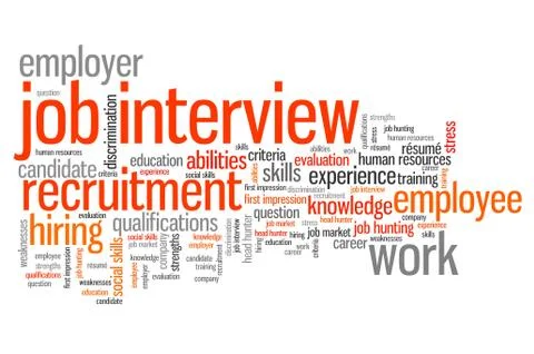 Job interview issues and concepts word cloud illustration. Word collage conce Stock Illustration