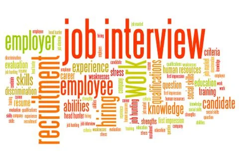 Job interview issues and concepts word cloud illustration. Word collage conce Stock Illustration