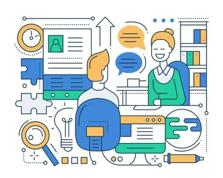 Job Interview - line design composition Stock Illustration