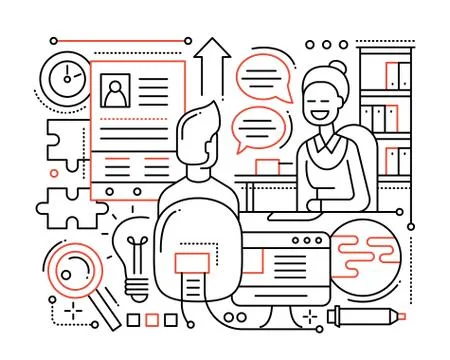 Job Interview - line design composition Иллюстрация