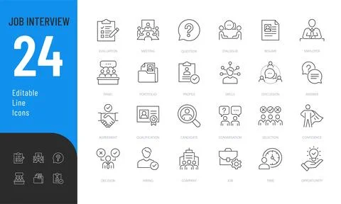 Job Interview Line Editable Icons set. Stock Illustration