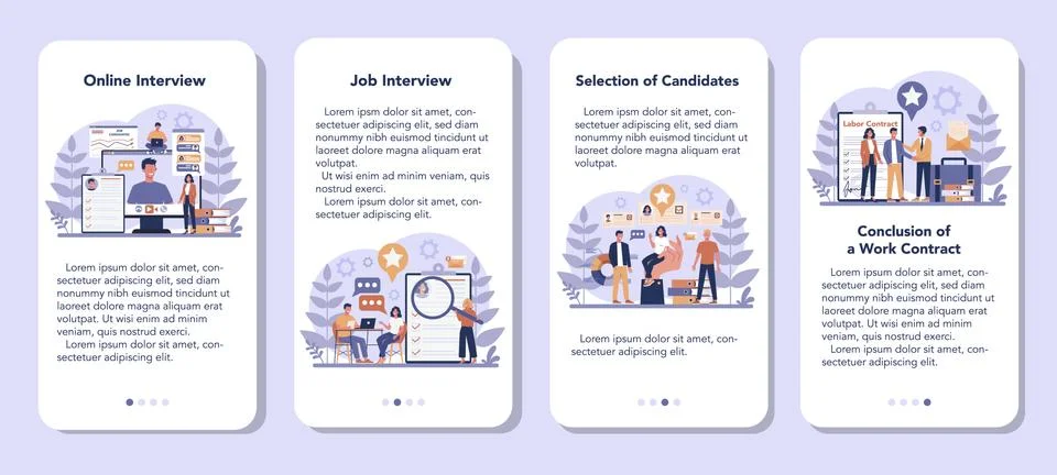 Job interview mobile application banner set. Idea of employment Stock Illustration