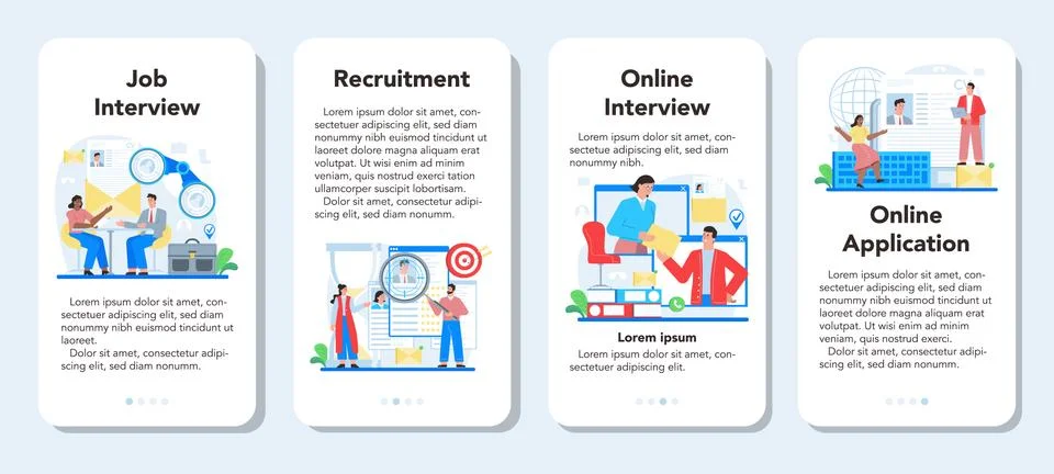 Job interview mobile application banner set. Idea of employment Stock Illustration