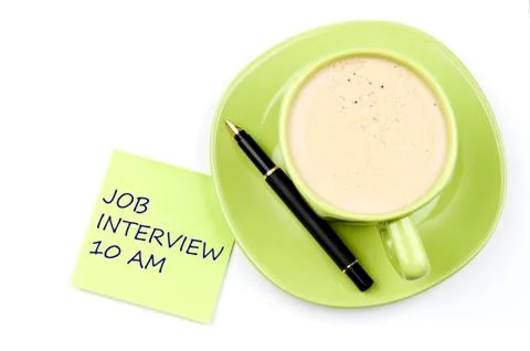 Job interview note and coffee Stock-Fotos
