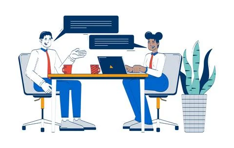 Job interview process doodle cartoon illustration Stock Illustration