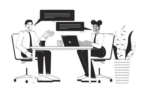 Job interview process doodle lineart illustration Stock Illustration