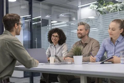 Job interview process is in office. Human resources, meeting and group of h.. Stock Photos