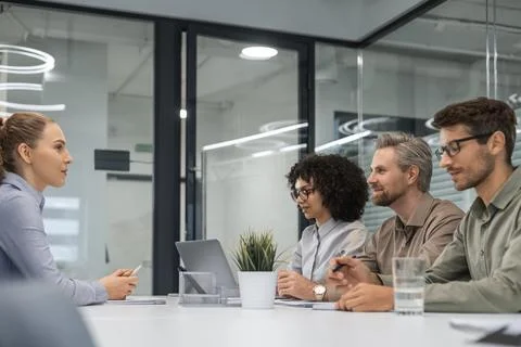 Job interview process is in office. Human resources, meeting and group of h.. Stock Photos