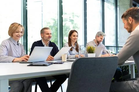 Job interview process is in office. Human resources, meeting and group of h.. Stock Photos