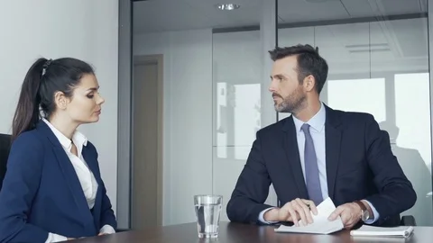 Job interview   recruiter asking questions Stock Footage 73670509