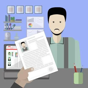 Job interview with resume. Illustrazione stock