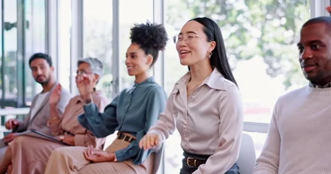 Job interview, training and question with asian woman in office for recruitment Stock Footage 245899236