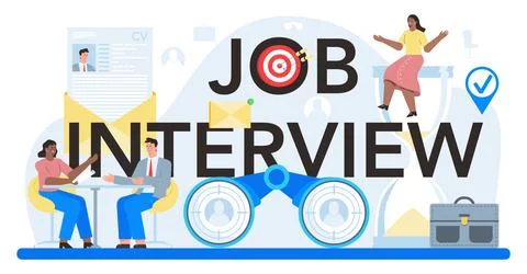 Job interview typographic header. Idea of employment and hiring procedure. Stock Illustration