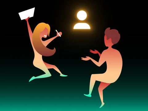 Job interview. Vector composition in gradient style Stock Illustration