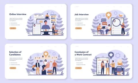 Job interview web banner or landing page set. Idea of employment Stock Illustration