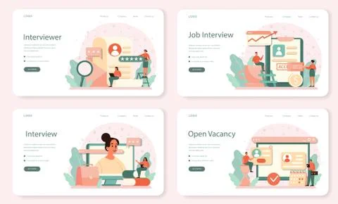 Job interview web banner or landing page set. Idea of employment Stock Illustration