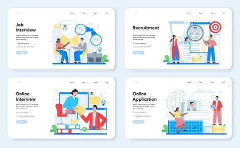 Job interview web banner or landing page set. Idea of employment Stock Illustration