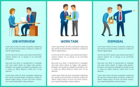 Job Interview, Work Task, Dismissal Vector Poster Stock Illustration