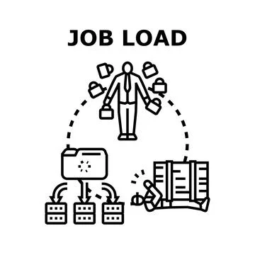 Job load management problem overwhelmed person working Stock Illustration