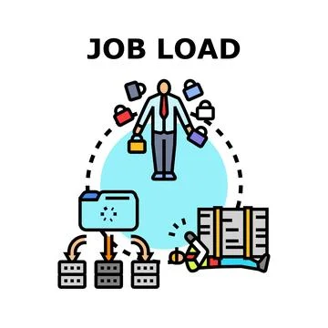 Job load management problem overwhelmed person working Stock Illustration