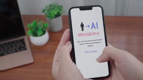 Job Loss Notification Showing Position Replaced by AI on Mobile Phone Stock Footage 341933519