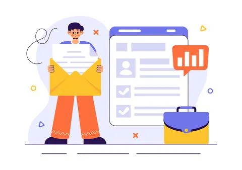 Job Offer Vector Illustration featuring a Businessman, Recruitment Process,.. Illustrazione stock
