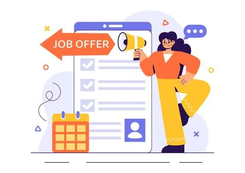Job Offer Vector Illustration featuring a Businessman, Recruitment Process,.. Illustrazione stock